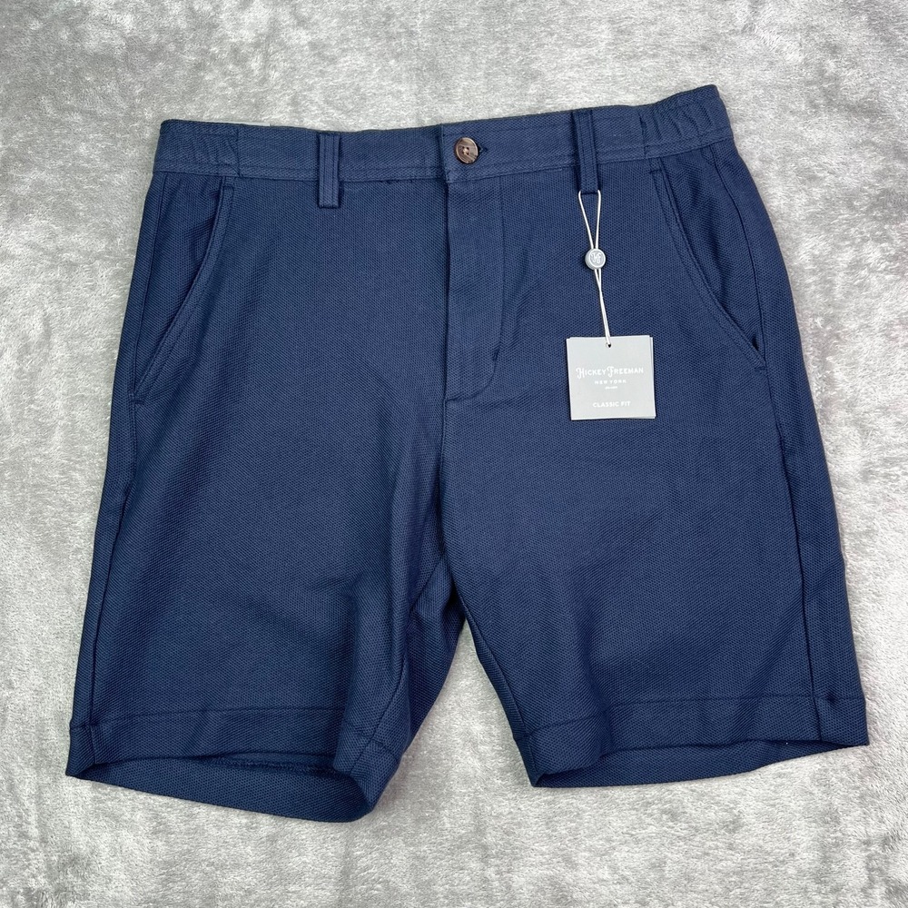 Hickey Freeman Shorts Mens 32 Navy Blue Classic‎ Fit Cotton Casual New With Tags
